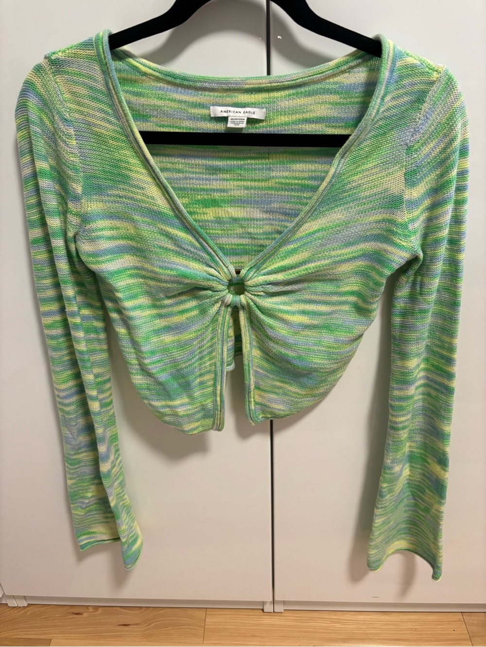 American Eagle Outfitters Green Multi Tie-Front Crop Top